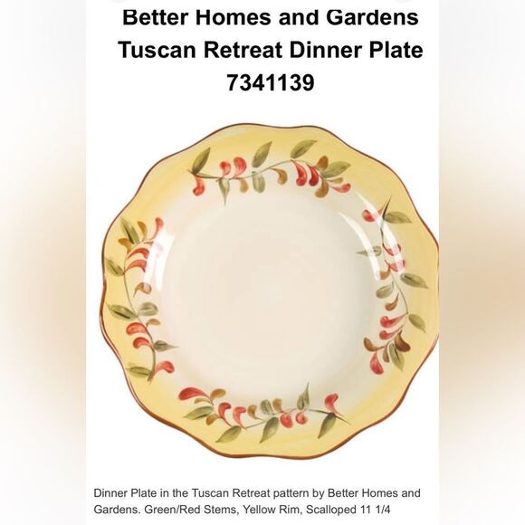 Better Homes And Gardens Deep 1 Dinner Plate 11 Inches Round Scalloped Brown Rim - Picture 8 of 11